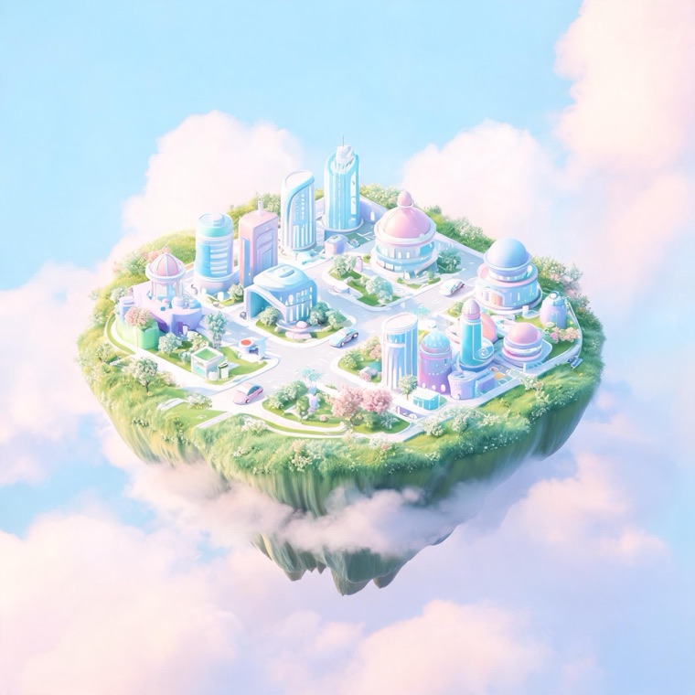 Seedream sample — Isometric 3D render of a floating city